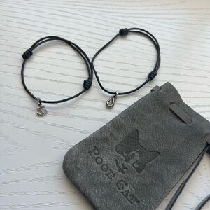 Poor Cat Black Leather Cord Bracelets with Sterling Silver Anchor and Fishhook
